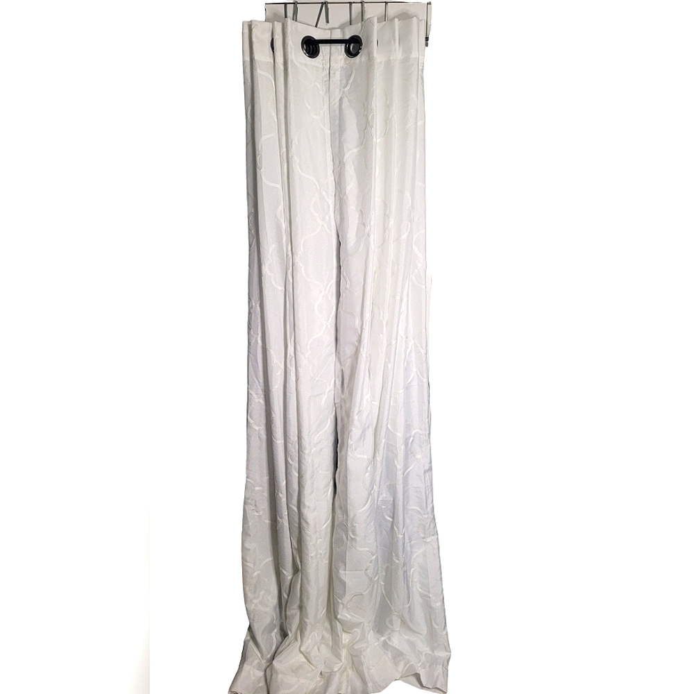 Miuco Pair of White Embroidered Trellis Pattern Curtains